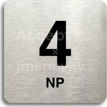 Informační tabulka Stříbrný piktogram "4 NP" s černým&nbsp;textem bez rámečku -