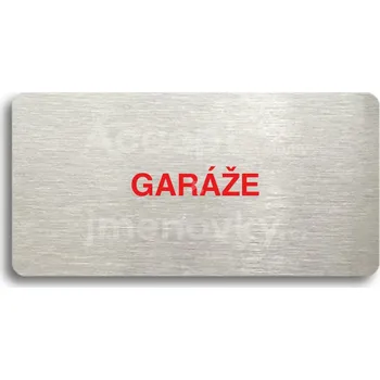 Informační tabulka Stříbrný&nbsp;piktogram "GARÁŽE" s červeným textem bez rámečku&nbsp;-