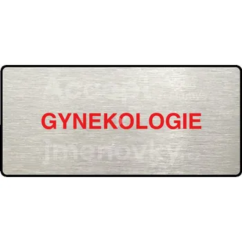 Informační tabulka Stříbrný&nbsp;piktogram "GYNEKOLOGIE" s červeným textem a rámečkem&nbsp;-