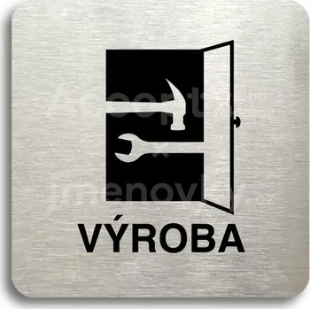 Informační tabulka Stříbrný piktogram "výroba" s černým textem bez rámečku -