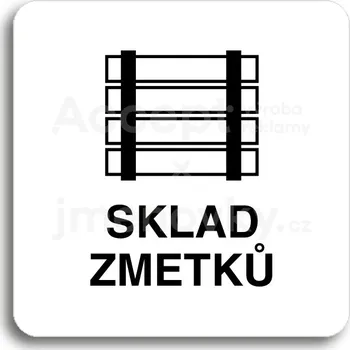 Značení Bílý piktogram "sklad zmetků" s černým textem bez rámečku -