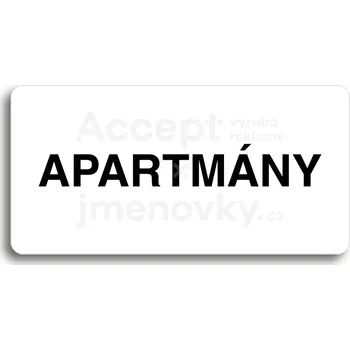 Informační tabulka Bílý piktogram "APARTMÁNY" s černým textem bez rámečku&nbsp;-