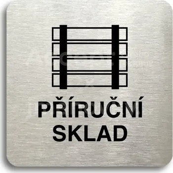 Informační tabulka Stříbrný piktogram "příruční sklad" s černým textem bez rámečku -
