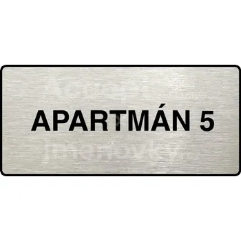 Informační tabulka Stříbrný piktogram "APARTMÁN 5" s černým&nbsp;textem a rámečkem&nbsp;-
