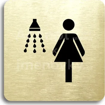 Informační tabulka Zlatý piktogram "sprcha ženy" s černým textem bez rámečku -