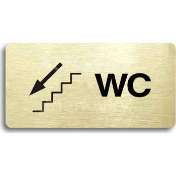 Informační tabulka Zlatý piktogram "WC VLEVO DOLŮ" s černým&nbsp;textem bez rámečku&nbsp;-