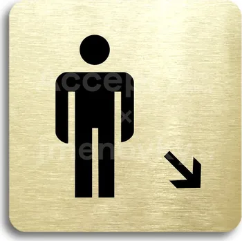 Informační tabulka Zlatý piktogram "WC muži vpravo dolů" s černým&nbsp;textem bez rámečku&nbsp;-
