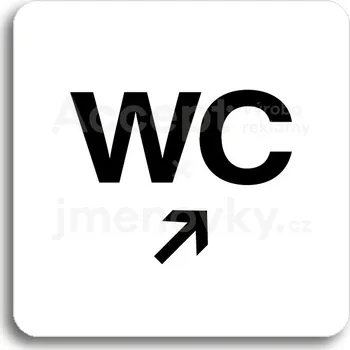 Informační tabulka Bílý piktogram "WC vpravo nahoru" s černým textem bez rámečku&nbsp;-
