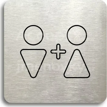 Informační tabulka Stříbrný piktogram "WC muži, ženy VI" s černým&nbsp;textem bez rámečku -