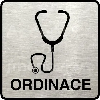 Informační tabulka Stříbrný piktogram "ordinace IV" s černým&nbsp;textem a rámečkem&nbsp;-
