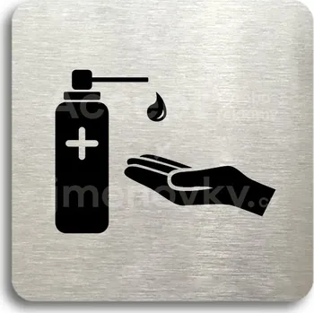 Informační tabulka Stříbrný piktogram "dezinfekce VII" s černým&nbsp;textem bez rámečku -