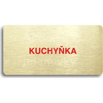 Informační tabulka Zlatý piktogram "KUCHYŇKA" s červeným textem bez rámečku -