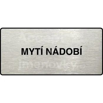 Informační tabulka Stříbrný piktogram "MYTÍ NÁDOBÍ" s černým&nbsp;textem a rámečkem&nbsp;-