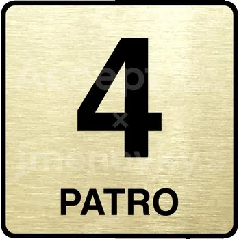 Informační tabulka Zlatý piktogram "4 patro" s černým textem a rámečkem -