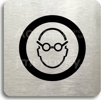 Informační tabulka Stříbrný piktogram "použij ochranu zraku" s černým&nbsp;textem bez rámečku -