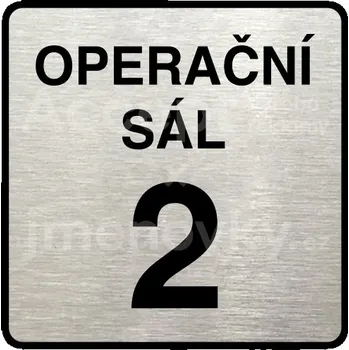 Informační tabulka Stříbrný piktogram "operační sál 2" s černým textem a rámečkem - 80 x 80 mm