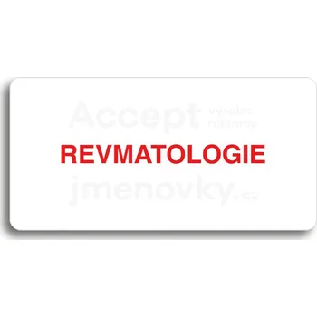 Značení Bílý piktogram "REVMATOLOGIE" s červeným textem bez rámečku&nbsp;-