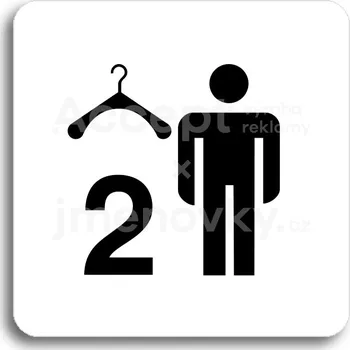 Informační tabulka Bílý piktogram "šatna muži 2" s černým textem bez rámečku -
