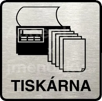 Informační tabulka Stříbrný piktogram "tiskárna" s černým&nbsp;textem a rámečkem&nbsp;-