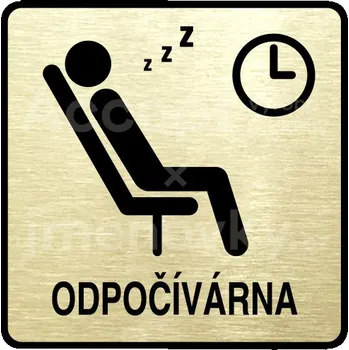 Informační tabulka Zlatý piktogram "odpočívárna IV" s černým&nbsp;textem a rámečkem&nbsp;-