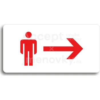 Informační tabulka Bílý piktogram "WC MUŽI VPRAVO" s červeným textem bez rámečku&nbsp;-