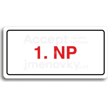 Značení Bílý piktogram "1. NP" s červeným textem a rámečkem&nbsp;-