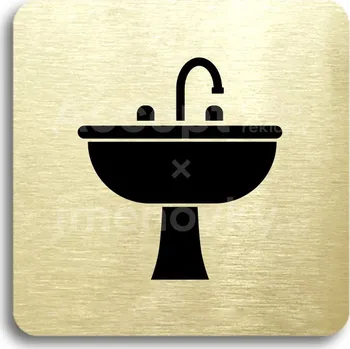 Informační tabulka Zlatý piktogram "koupelna V" s černým textem bez rámečku -