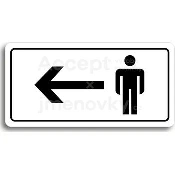 Informační tabulka Bílý piktogram "WC MUŽI VLEVO" s černým textem a rámečkem&nbsp;-