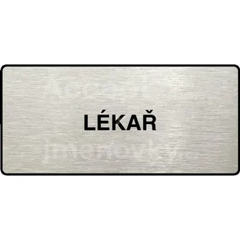 Informační tabulka Stříbrný piktogram "LÉKAŘ" s černým&nbsp;textem a rámečkem&nbsp;-
