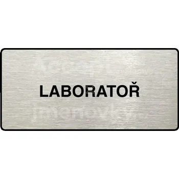 Informační tabulka Stříbrný piktogram "LABORATOŘ" s černým&nbsp;textem a rámečkem&nbsp;-