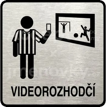 Informační tabulka Stříbrný piktogram "videorozhodčí II" s černým textem a rámečkem - 80 x 80 mm