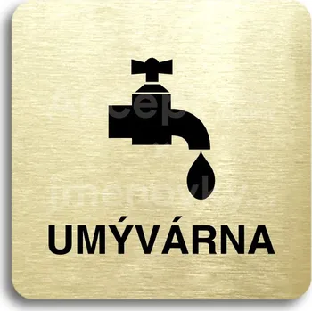 Informační tabulka Zlatý piktogram "umývárna" s černým textem bez rámečku - 80 x 80 mm