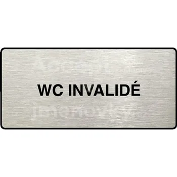 Informační tabulka Stříbrný piktogram "WC INVALIDÉ" s černým&nbsp;textem a rámečkem&nbsp;-