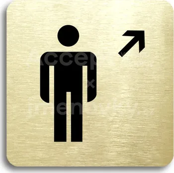 Informační tabulka Zlatý piktogram "WC muži vpravo nahoru" s černým&nbsp;textem bez rámečku&nbsp;-
