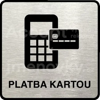 Informační tabulka Stříbrný piktogram "platba kartou II" s černým&nbsp;textem a rámečkem&nbsp;-