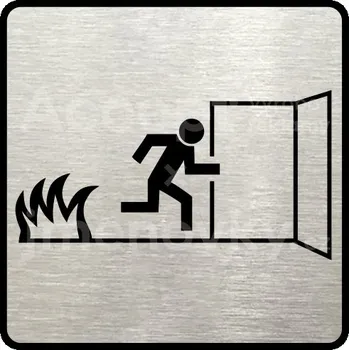 Značení Stříbrný piktogram "nouzový východ VI" s černým textem a rámečkem -