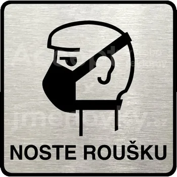 Informační tabulka Stříbrný piktogram "noste roušku II" s černým&nbsp;textem a rámečkem&nbsp;-