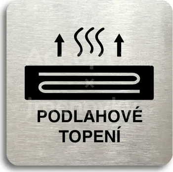 Značení Stříbrný piktogram "podlahové topení" s černým&nbsp;textem bez rámečku -