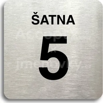 Informační tabulka Stříbrný piktogram "šatna 5" s černým&nbsp;textem bez rámečku -