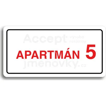 Informační tabulka Bílý piktogram "APARTMÁN 5 II" s červeným textem a rámečkem&nbsp;-