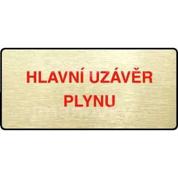Informační tabulka Zlatý&nbsp;piktogram "HLAVNÍ UZÁVĚR PLYNU" s červeným textem a rámečkem&nbsp;-