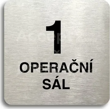 Značení Stříbrný piktogram "1 operační sál" s černým&nbsp;textem bez rámečku -
