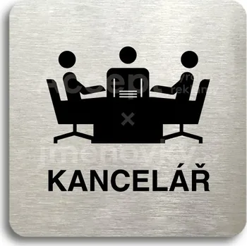 Informační tabulka Stříbrný piktogram "kancelář" s černým textem bez rámečku - 80 x 80 mm