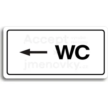 Informační tabulka Bílý piktogram "WC VLEVO" s černým textem a rámečkem&nbsp;-