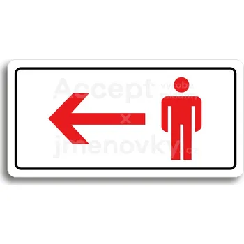 Informační tabulka Bílý piktogram "WC MUŽI VLEVO" s červeným textem a rámečkem&nbsp;-