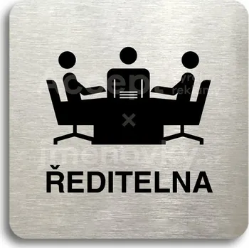 Informační tabulka Stříbrný piktogram "ředitelna" s černým textem bez rámečku -