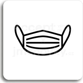 Informační tabulka Bílý piktogram "rouška IV" s černým textem bez rámečku - 80 x 80 mm