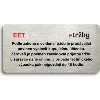 Značení Stříbrný&nbsp;piktogram "EET - běžný režim" s červeným textem bez rámečku&nbsp;-