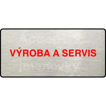 Informační tabulka Stříbrný&nbsp;piktogram "VÝROBA A SERVIS" s červeným textem a rámečkem&nbsp;-