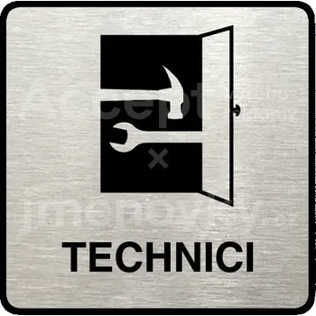 Informační tabulka Stříbrný piktogram "technici" s černým&nbsp;textem a rámečkem&nbsp;-